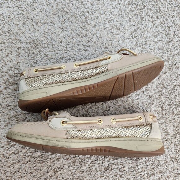 Sperry Tan Leather Gold Sequin Boat Shoes - Picture 7 of 10